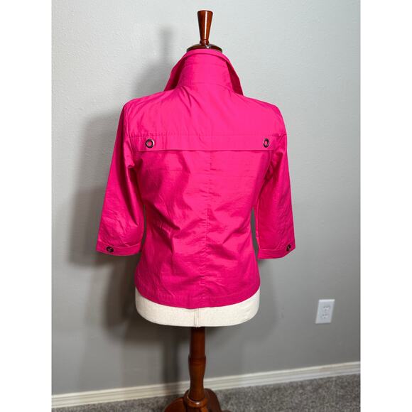 Chico's jacket 100% cotton 3/4 sleeve cinched waist pockets collar zip Sz 0 US S - Picture 5 of 10